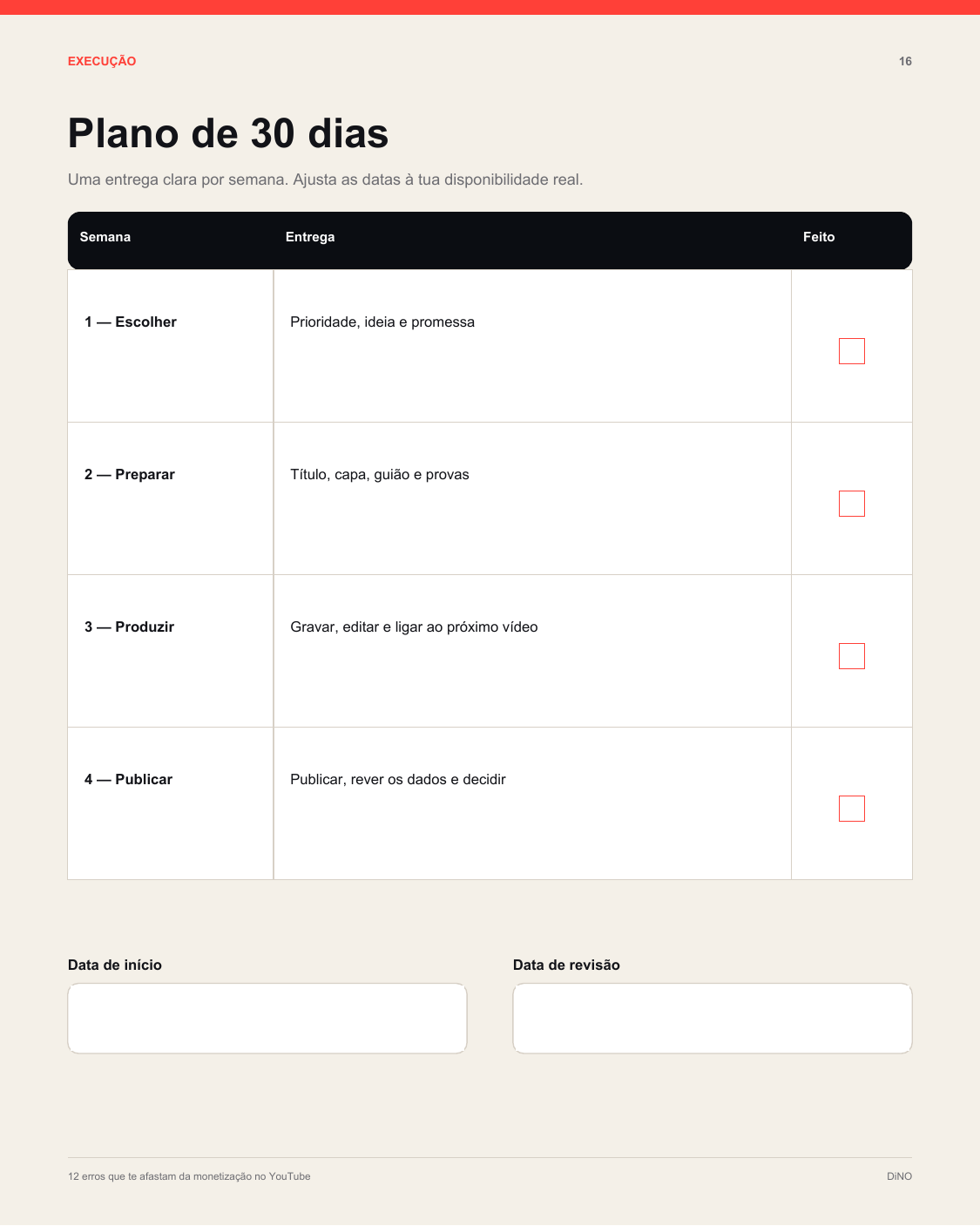 Amostra do plano de 30 dias incluído no workbook